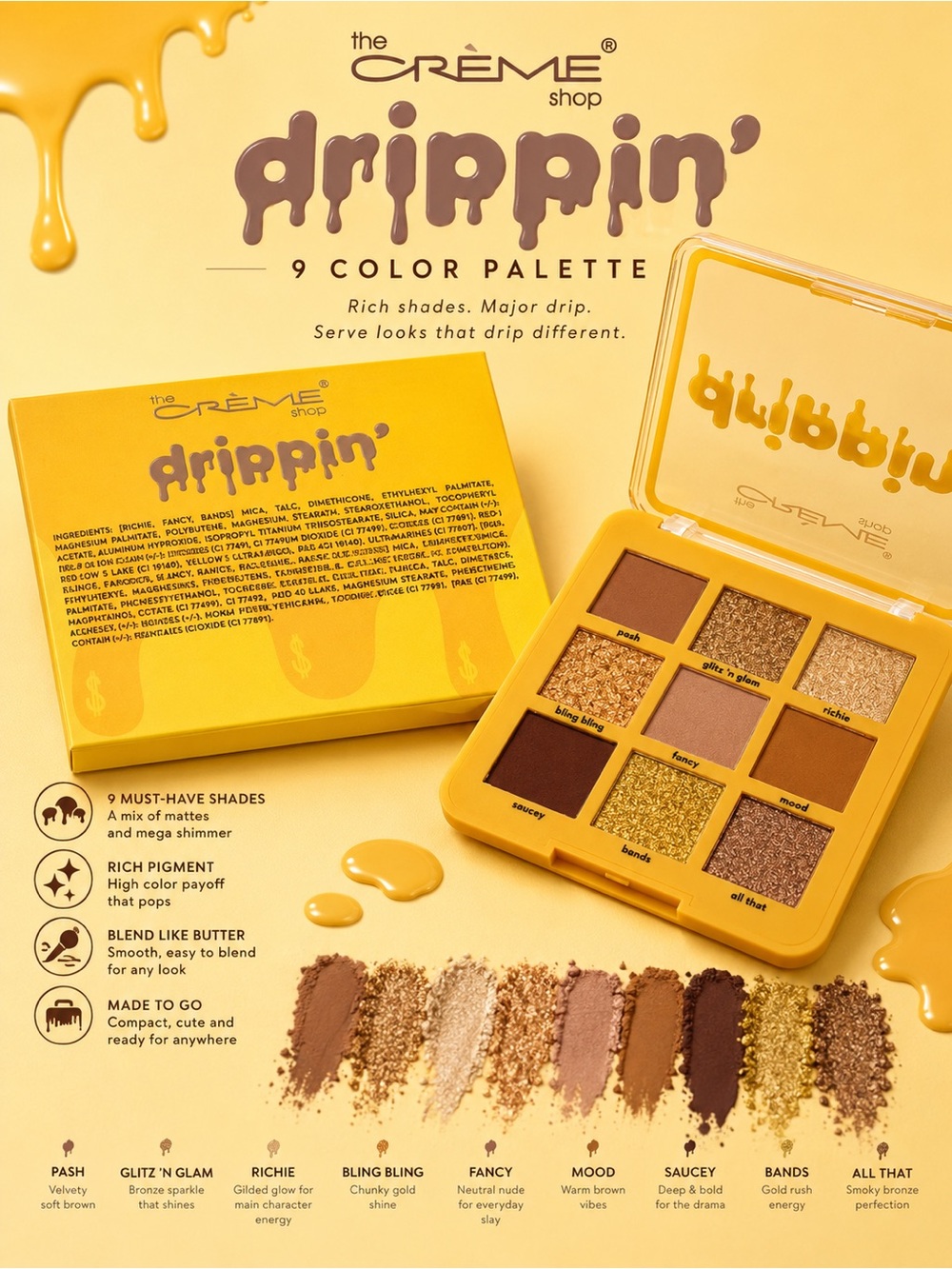 The Crème Shop Drippin' 9-Color Eyeshadow Palette — Yellow